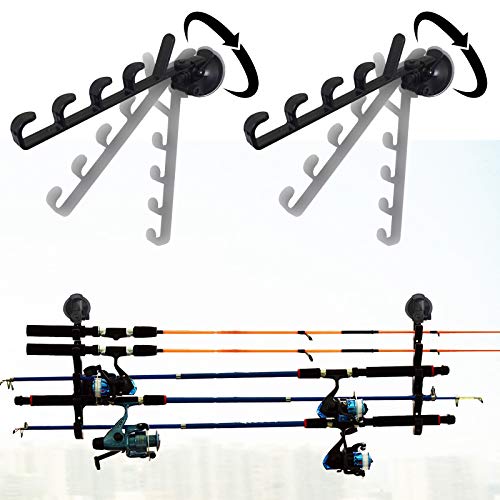 AUXPhome All Weather Fishing Rod Rack - Holds 5 Rods, Adjustable Suction Cup Mount, Black, Compact, Ideal for Vehicles & Home Organization