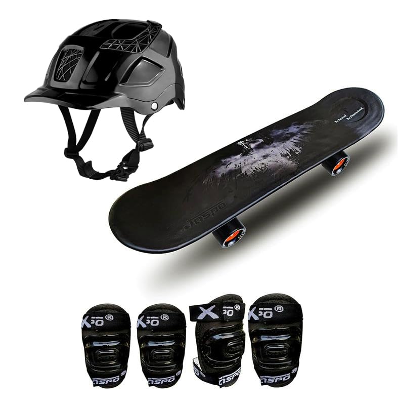 jaspo Vinyl Power Kids 26"X6" Inches Fiber Skateboard and Helmet, Knee&Elbow Guard for Beginners Boys&Girls (6 Years&Above) (Black Colour) (Intact)-image-4