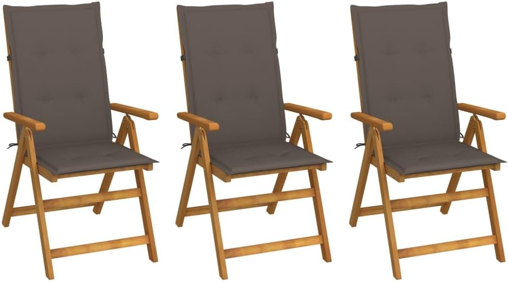 vidaXL Outdoor Recliner Chairs 3 Pcs, Patio Reclining Chair with Cushions, Recliner Patio Lounge Chair for Garden, Retro Style, Solid Wood Acacia