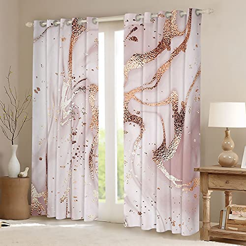 Homemissing Rose Gold Marble Curtains Marble Window Curtains For For Kids Child Teens Golden Glitter Cracked Lines Window Drapes Liquid Abstract Art Treatments,W66*L72 - Image 2