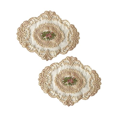 POPETPOP 2Piezas Mantel de Encaje Hecho Doilías de Encaje Decoración Vintage para Mesas de Comedor y Cubierta de Hueca para Hogar y Restaurantes