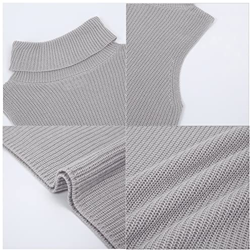Image of Womens Sleeveless Sweater Vest Turtleneck Ribbed Knit Tank Tops Basic Slim Fit Top