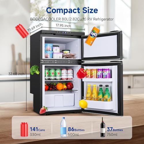 BODEGA BODEGACOOLER 12 Volt RV Refrigerator, 80L RV Fridge with Freezer, APP Control Car Refrigerator,  Travel Compresso - Additional View