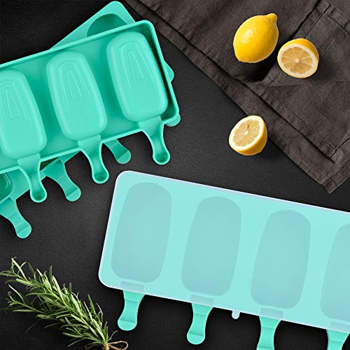 Fimary Large Popsicle Molds Set with Lid, 4 Cavities Homemade DIY Ice Pop Molds Oval, Food Grade Silicone Molds for Kids & Ault, with 50 Wooden Sticks (1, Mint Green)