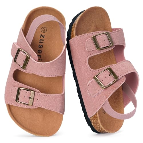 Image of ZUSERIS Kids Toddler Sandals Boys Girls Summer Slides | Soft Cork Footbed, Non-slip,Adjustable Straps,Comfort Suede Leather,Lightweight