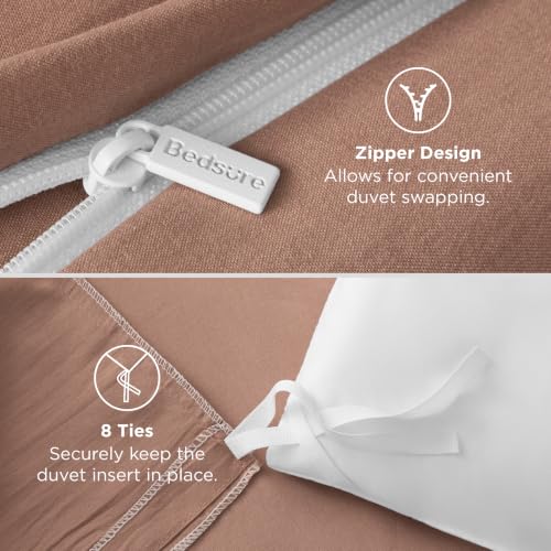 Image of Bedsure Prewashed Twin Duvet Cover, Cotton-Like Bedding Set, Mocha Mousse | Ultra Soft, Relaxed Texture, Twin XL Breathable Comfort, Hidden Zipper, 8 Corner Ties, Easy Care, OEKO-TEX, Year-Round Use
