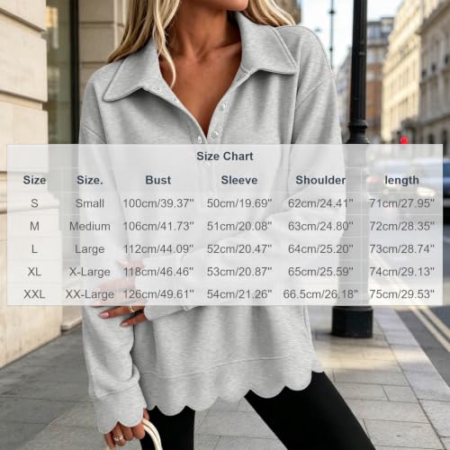 Sweatshirts for Women Scalloped Half Button Oversized Casual Pullover Tops - image 4