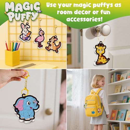 Image of 3D Art Kit Aqua Magic Puffs Animals, 15 Mess-Free Paint by Number Craft for Kids, DIY Coloring Kits,Christmas&Travel Gifts & Stocking Stuffer for Girls and Boys, Art Projects with Puff Markers
