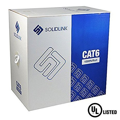 SolidLink Bare Copper CAT6 1000' Riser (CMR Rated) UL Listed UTP Solid Conductor Cable 23 AWG LAN Network Ethernet RJ45 Wire (White)
