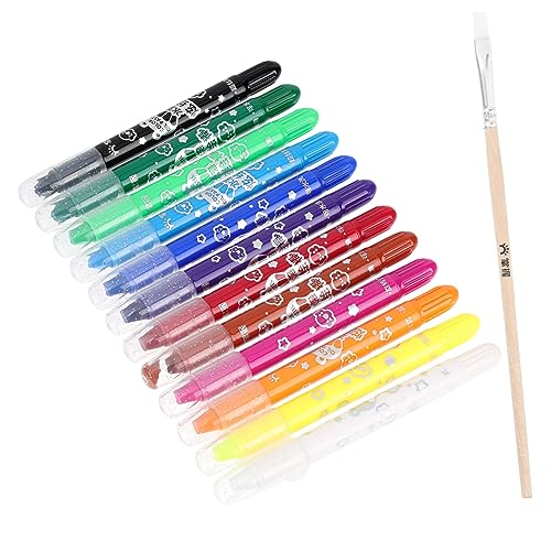 Hohopeti 12 Painting Set Washable Crayons Oil Pastels Rotating Crayon Holder Bright Colors for Drawing Art Projects Parties
