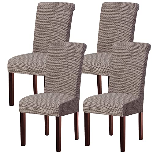 KELUINA Stretch Jacquard kitchen Dining Room Chair Covers,Removable Chair Seat Covers for Dining Chairs Set of 1/2/4/6,Parsons Chair Protector Decoration Covers(Taupe,4 Pcs)