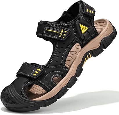 Mens Closed Toe Sport Sandals Leather Outdoor Casual Summer Fisherman Shoes