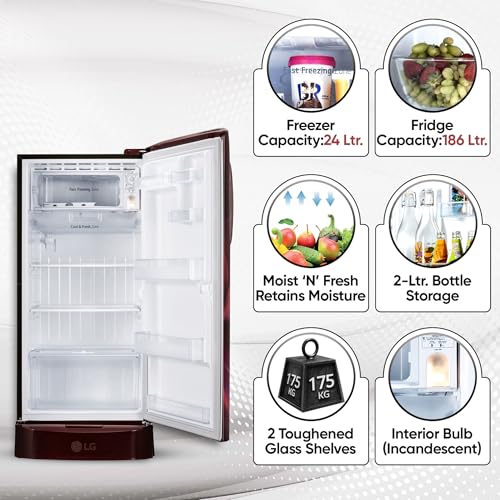 Image of LG 210 L, 5 Star, Direct Cool, Smart Inverter Compressor, Single Door Refrigerator (2025 Model, GL-D231ASAU, Scarlet Aurora, Moist 'N' Fresh, Base stand with Drawer & Fast Ice Making)