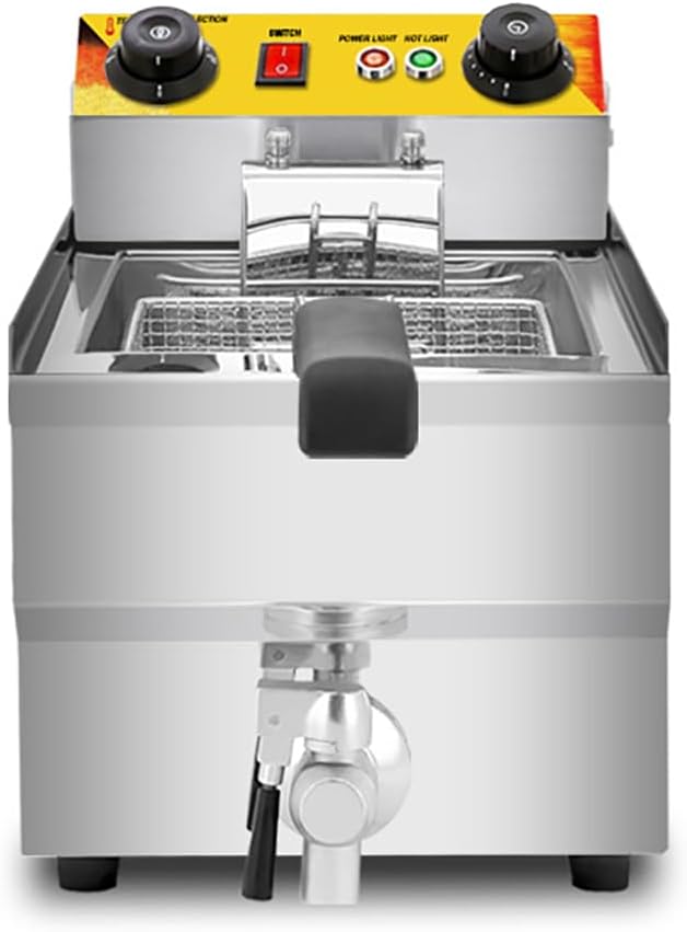 11L Commercial Electric Deep Fryer - Single Tank Frying Machine for Chicken, Popcorn, and French Fries - High-Capacity Fryer with Oil Drainage System,Silver