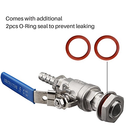 Onebom Beer Ball Valve, 1/2’’ Weldless Bulkhead Fitting With 12Mm Barb, Full Port Ss Brewing Kettle Valve (2 Piece) #TOP2