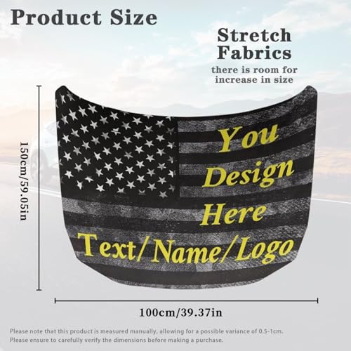 Image of American Flag Custom Design Car Hood Cover 59x39 Inch Stretchable Car Hood Wrap Blankets Waterproof Sun Proof Automotive Exterior Accessories for Most SUV Sedans Trucks