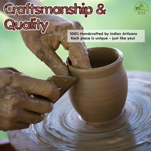 Image of KSI Earthen Clay Water Glass Set of 2 | 250 ml Small Mitti Drinking Glasses for Water Lassi Milk Coffee | Traditional Terracotta Drinkware | Reusable Kitchen Table Glass