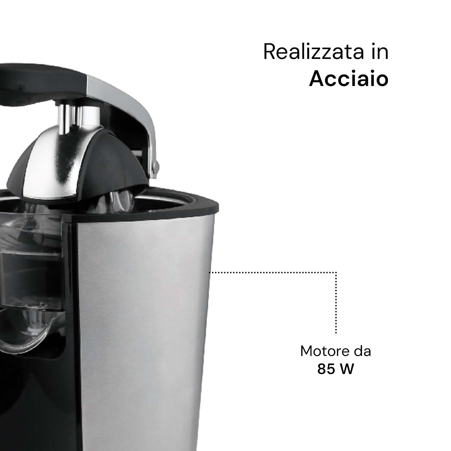 Wintem Presse-agrumes électrique en acier inoxydable noir – Idéal pour presser rapidement et sans effort les citrons, oranges et autres agrumes avec 2 cônes différents de pressage – Facile à nettoyer