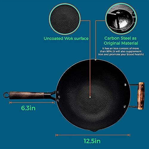 Wok de acero al carbono con tapa y mango de madera miniatura 4