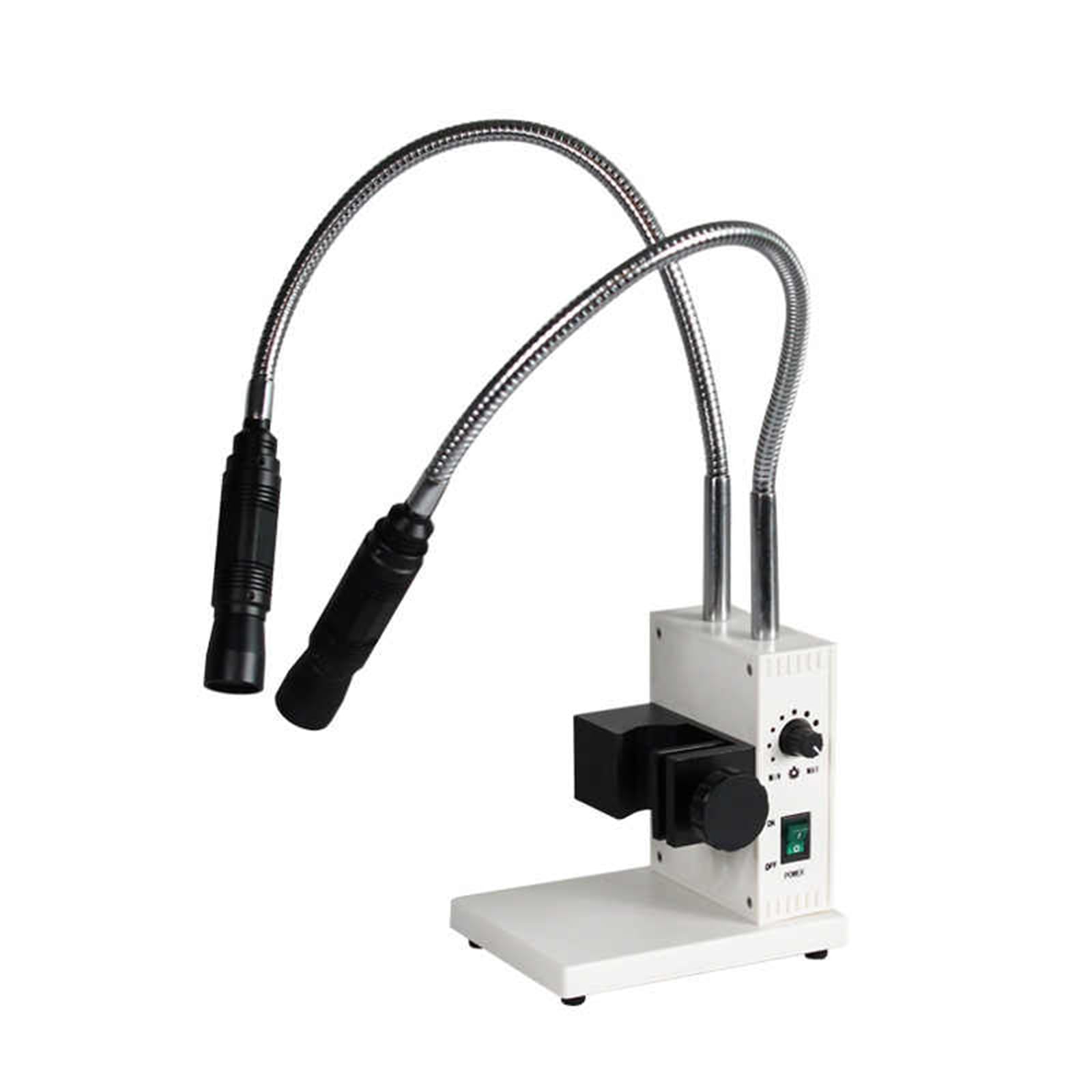 Iluminador LED de microscopio de fibra óptica con luces dobles flexibles de cuello de cisne, temperatura de color de 6000 K, brillo ajustable y apertura para microscopios de zoom estéreo