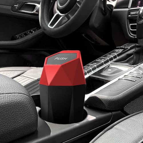 Image of Mandark Car Trash Can with Lid, Diamond Design Small Vehicle Automatic Portable Garbage Bin, Leakproof Automotive Interior Dustbin for Kitchen Home Office, Universal for SUV, Truck, RV (Red)
