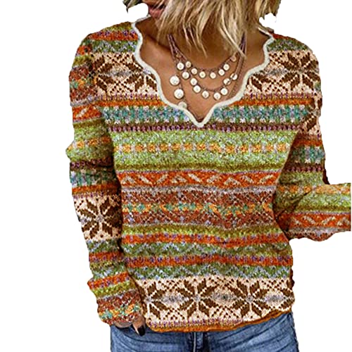 Womens Striped Sweaters Pullover Fall Fashion Tops Classic Fit Lightweight Sweater Scalloped Collar Shirt Cashmere Tees (XX-Large, Orange)
