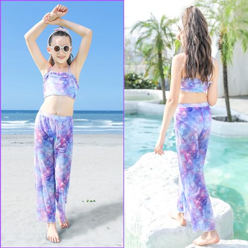 Image of Vogseek 6-16T Girls 3 Pieces Bikini Bathing Suit with Rash Guard Pants Quick Dry Swimwear Cover-Up Sets
