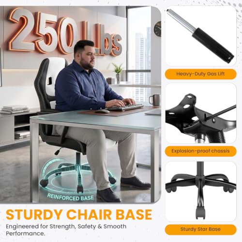 Image of BestOffice Office Chair PC Gaming Chair Cheap Desk Chair Ergonomic PU Leather Executive Computer Chair Lumbar Support for Women, Men (White)