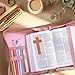 XKDOUS Bible Cover Case for Women, Leather Bible Bags with Study Supplies Large Book Carrying Case Church Book Holder Organizer Christmas Gifts, Pink