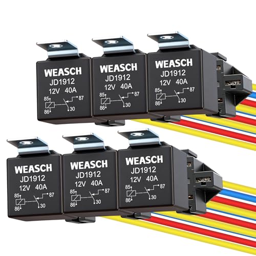 Weasch 6 Pack JD1912 Car Relay Harness, 12V 40A 4-Pin SPST, with Interlocking Relay Socket and Wiring Harness for Automotive Truck Motorcycle Boat