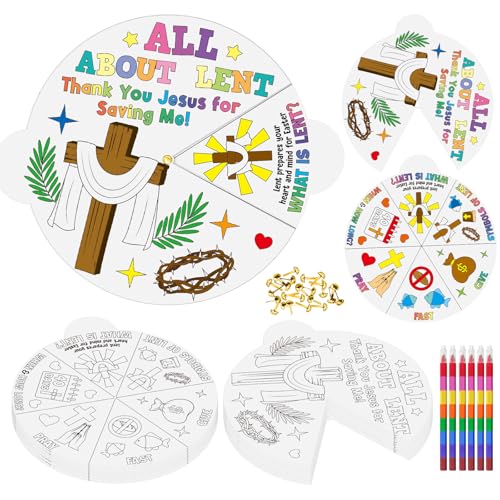 Cinrobiye 24 Sets Lent Craft Kits Color Your Own Lent Wheel Religious DIY Coloring Craft Christian Holy Week Sunday School Bible Kits for Home School Easter Holiday Party Supplies Cinrobiye 24 Sets Lent Craft Kits Color Your Own Lent Wheel Religious DIY Coloring Craft Christian Holy Week Sunday School Bible Kits for Home School Easter Holiday Party Supplies