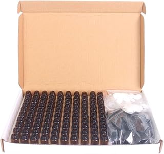 TFixol 100 botellas de vidrio ámbar de 1 ml para aceites enciales, botellas de muestra rellenables, con tapas negras para aceite, perfume, color marrón
