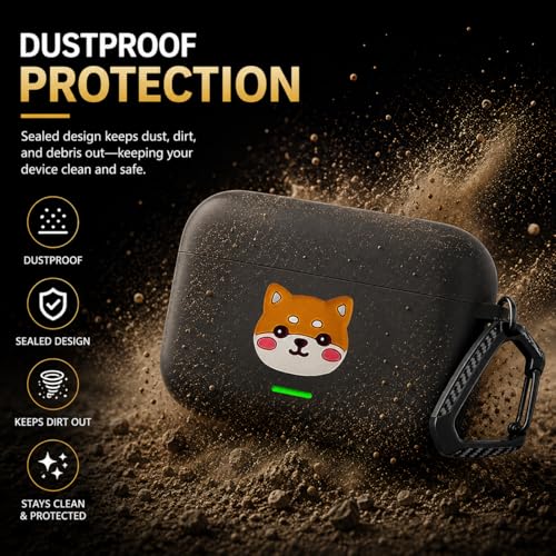 Image of Anvique Silicone Case Cover for Realme Buds T500 Pro, Shockproof Protective Earbuds Cover with Keychain Hook, Anti-Scratch Soft Silicone Skin, Full Body Protection Case (ShibaDog)