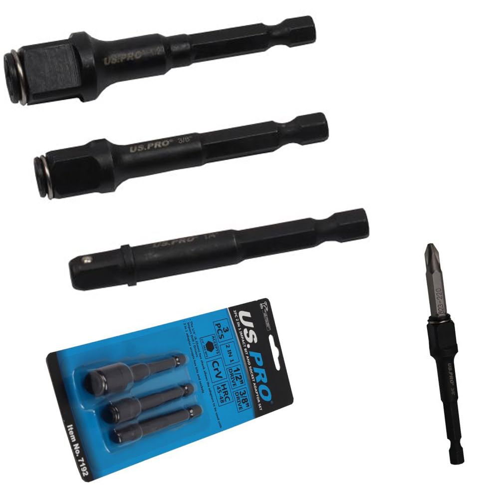 US PRO 3pc 2 in 1 Impact Hex Bit and Sockets Adaptor for use with Drills Drivers