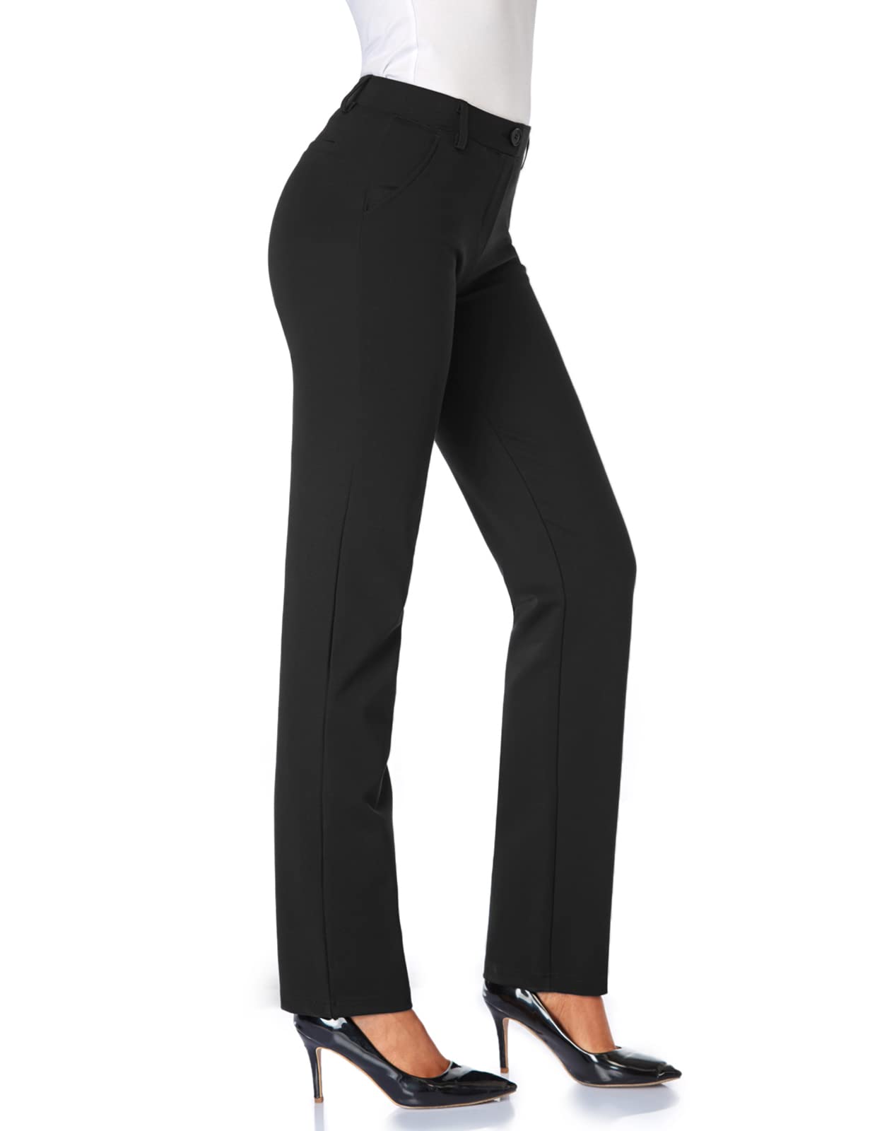 Tapata Mujer 71cm/76cm/81cm/86cm Pantalones Pierna Recta Elásticos con Bolsillos, Pequeño/Regular/Alto para Oficina Negocios Casual