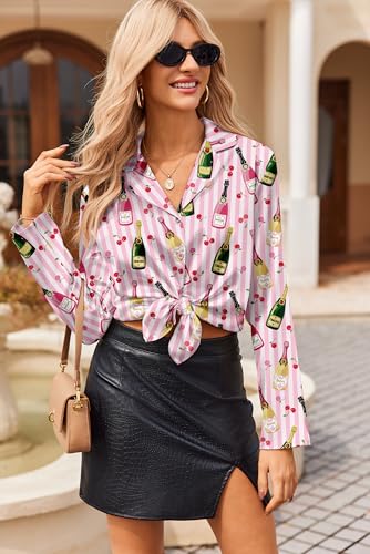 Image of Ekouaer Womens Satin Pajama Sets Cute Button Down Silk Pjs with Ruffle