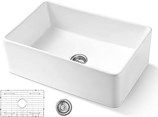 ALWEN 33 White Farmhouse Sink, Fireclay 33 Ap...,