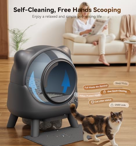 Self Cleaning Litter Box, Automatic Litter Box, FEELNEEDY Odor Control Robot, Cat Ears Design, 65L APP Real-Time Monitor, Cat Litter-Boxs for Multiple Cats, Safety Sensors, with 1 Trash Bag - Image 3