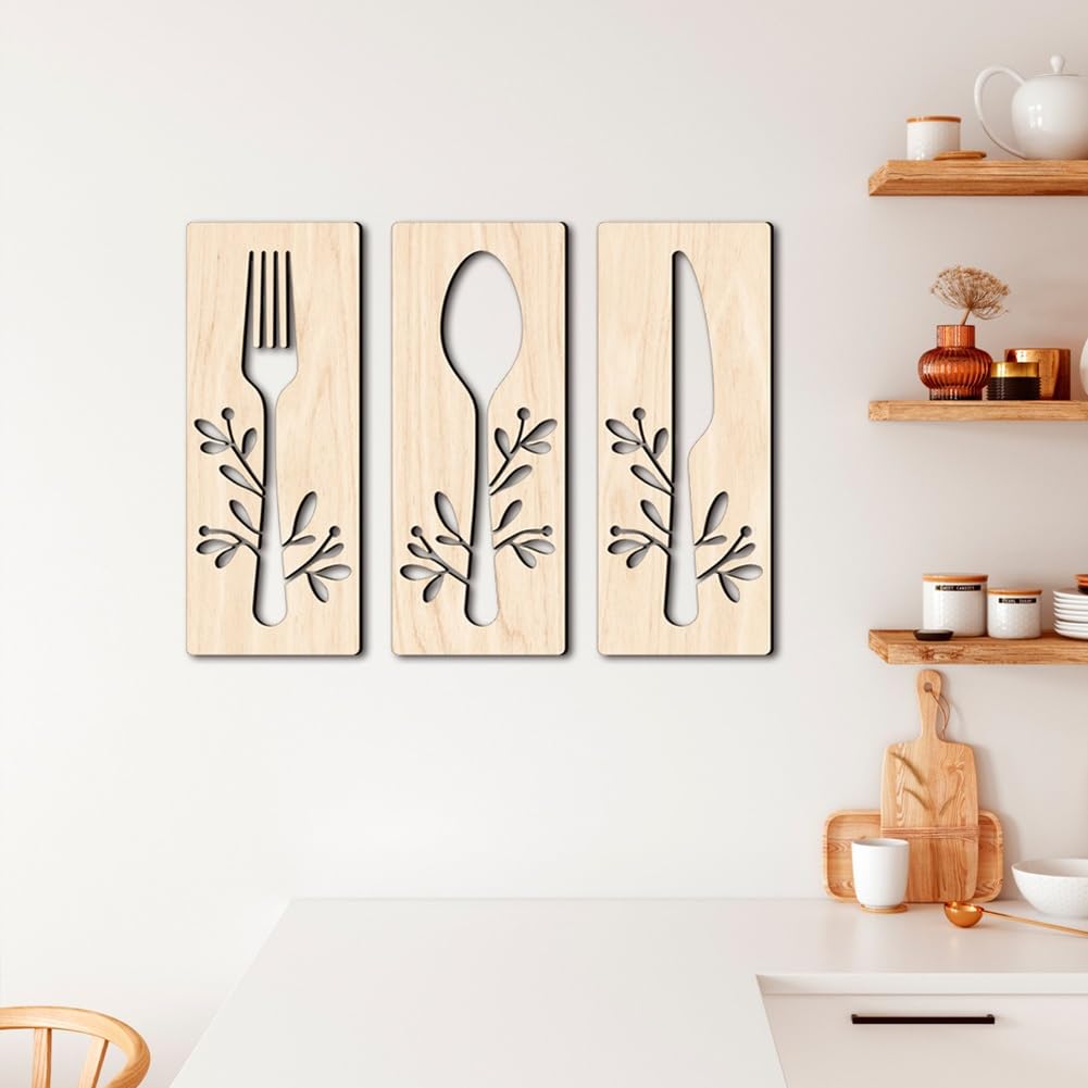 AVCULT Cubiertos Decorativos De Pared De Madera Cuchara, Tenedor, Cuchillo, Decoración De Cocina Hecha A Mano, Decoración para El Hogar (Color : A, Size : L)