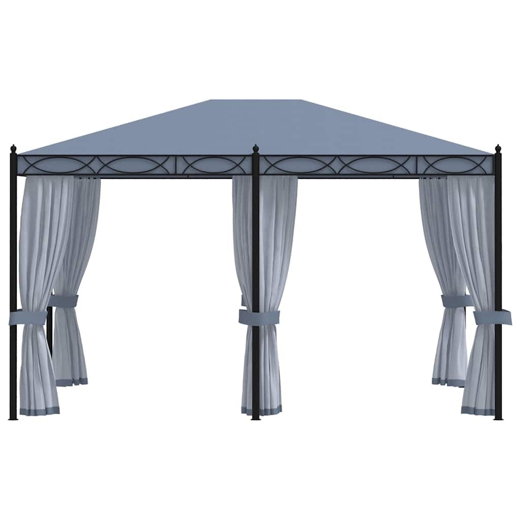 Tonnelle 4 x 3 m avec rideaux en maille anthracite acier