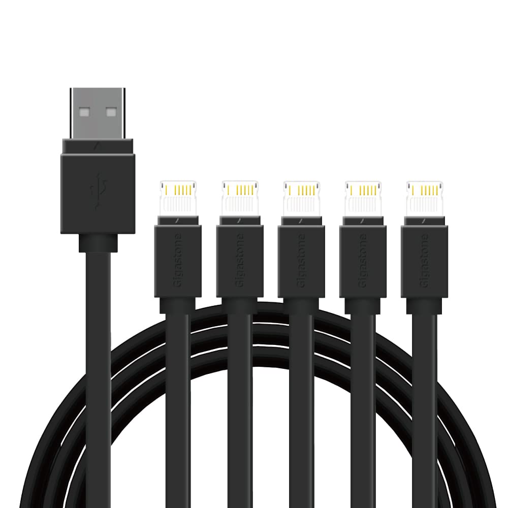 Gigastone【5-Pack】 Charging Cable for Apple Lightning Devices, 3ft Fast Charge 12W, Compatible with iPhone, iPad, Charging only, Data Sync not Supported, Black