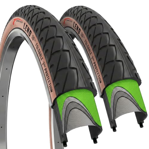 Fincci 26x1.95 Coffee Skinwall Slick City Tires 50-559, 3mm Nylon Anti-Puncture, Foldable 30 TPI 26 Inch Tires for Road, Hybrid, MTB, Commuter & Electric Bikes - Pack of 2