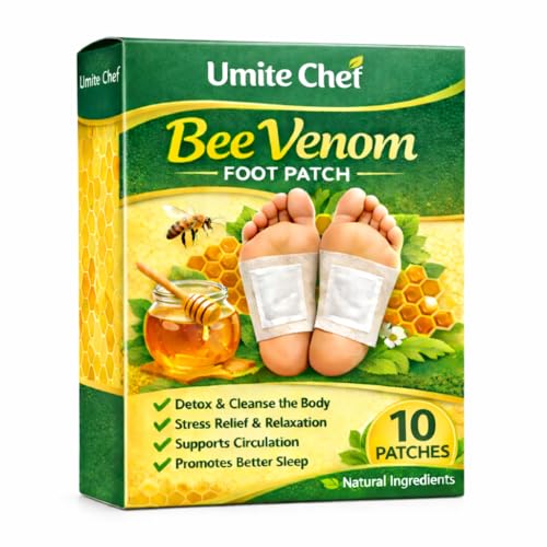 Image of Umite Chef Bee Venom Foot Patch for Detox & Stress Relief | Natural Detox Foot Patches for Better Sleep, Body Pain Relief & Relaxation (10 Patches)