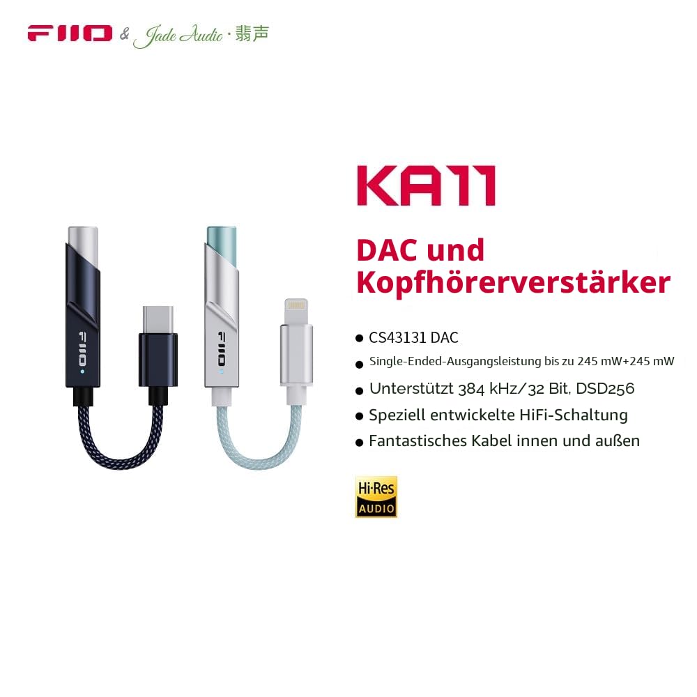 FiiO KA11 USB-Dongle DAC und Amp (USB-C, Schwarz)