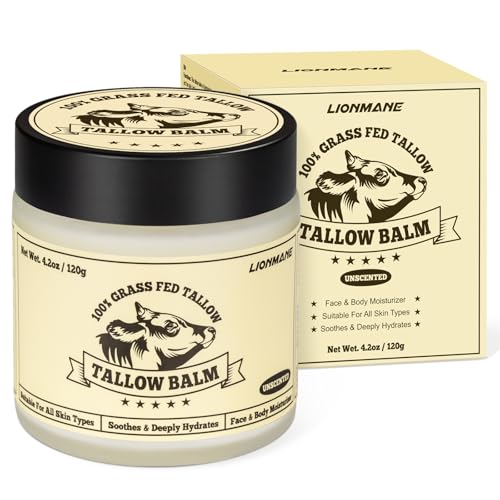 Bálsamo de Sebo de Res y Miel, Lionmanne Beef Tallow Cream 120g, BáLsamo Facial Hidratante Para Cara Y Cuerpo, Absorción Rápida, 100% Sebo de Res Alimentado con Pasto, Sebo de Res para la Piel