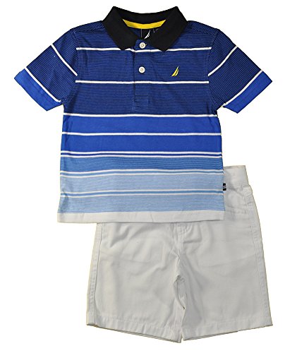 Nautica Little Boys S/S Striped Blue Polo 2Pc Short Set (2T) #TOP10