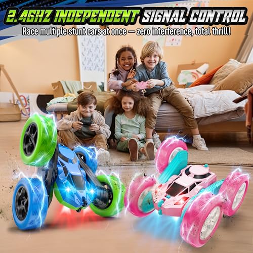 Image of Hamdol Upgraded RC Car for Kids, 360 Rotating Double Sided Stunt Vehicle with Headlights, 2.4GHz 4WD Remote Control Car, USB-C Rechargeable Electric Toy, Birthday for Boys & Girls