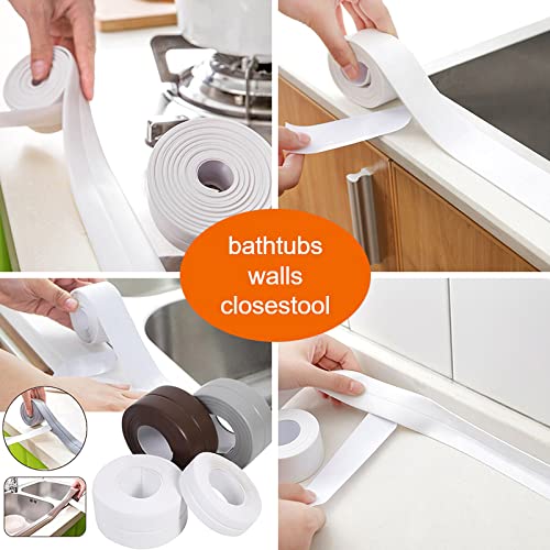Image of 2 Roll Caulk Strip Tape, Self-Adhesive Waterproof Caulking Sealing Tape for Kitchen Countertop Sink Toilet Bathroom Bathtub Floor Wall Edge Sealing Strip 1.5 Inch x 10.5 Feet,White
