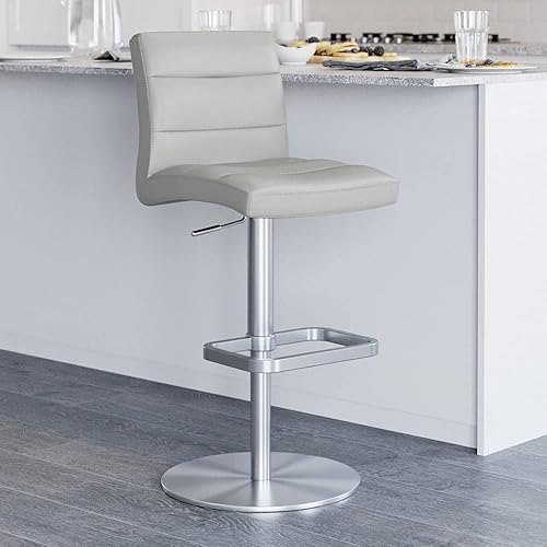 Zuri Furniture Taburete de bar moderno de altura ajustable blanco exuberante con base plana redonda cepillada