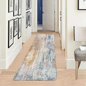 famibay Hallway Runner Rugs with Non Slip Rubber Backing Washable Runner Rug 2×6 Rug Runner Modern Abstract Soft Fluffy Low Pile Carpet Floor Runners for Hallway Kitchen Bedroom Bathroom(Blue Yellow)